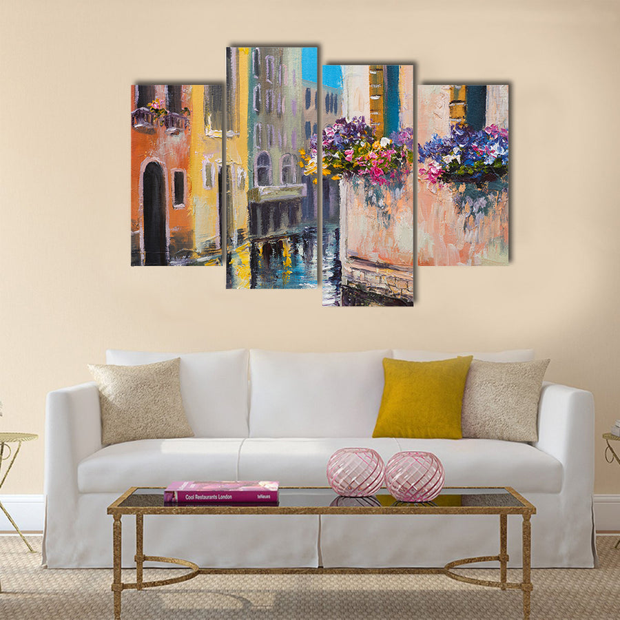 oil painting, canal in Venice, Italy Multi Panel Canvas Wall Art