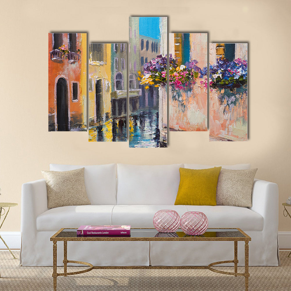oil painting, canal in Venice, Italy Multi Panel Canvas Wall Art
