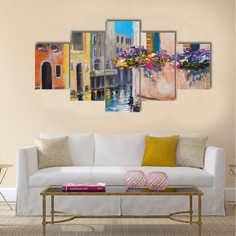 oil painting, canal in Venice, Italy Multi Panel Canvas Wall Art