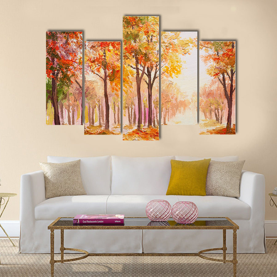 Oil painting landscape - colorful autumn forest Multi Panel Canvas Wall Art
