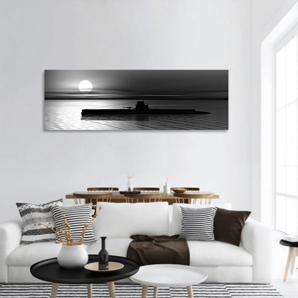 High resolution 3D render of submarine on the sea panoramic Canvas Wall Art