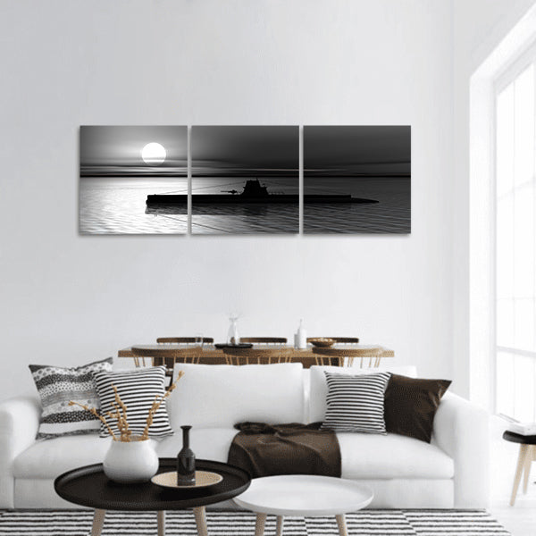 High resolution 3D render of submarine on the sea panoramic Canvas Wall Art