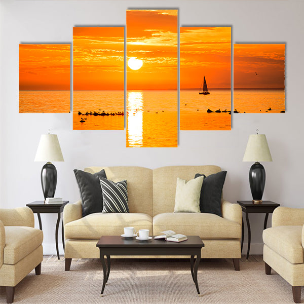 Sailing ship yachts in the sea near coastline of Tallinn Multi panel canvas wall art