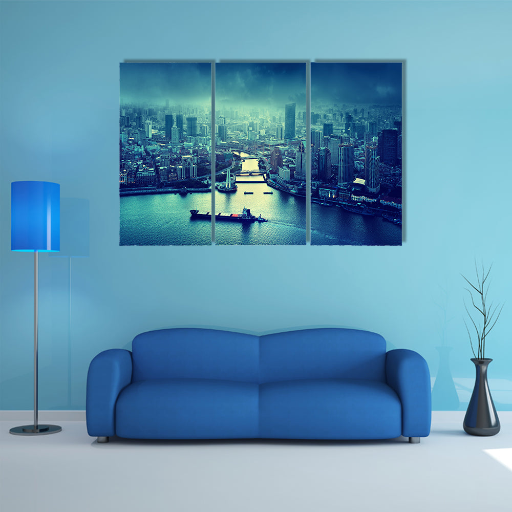 Skyline Of Shanghai At Sunset In China Multi Panel Canvas Wall Art