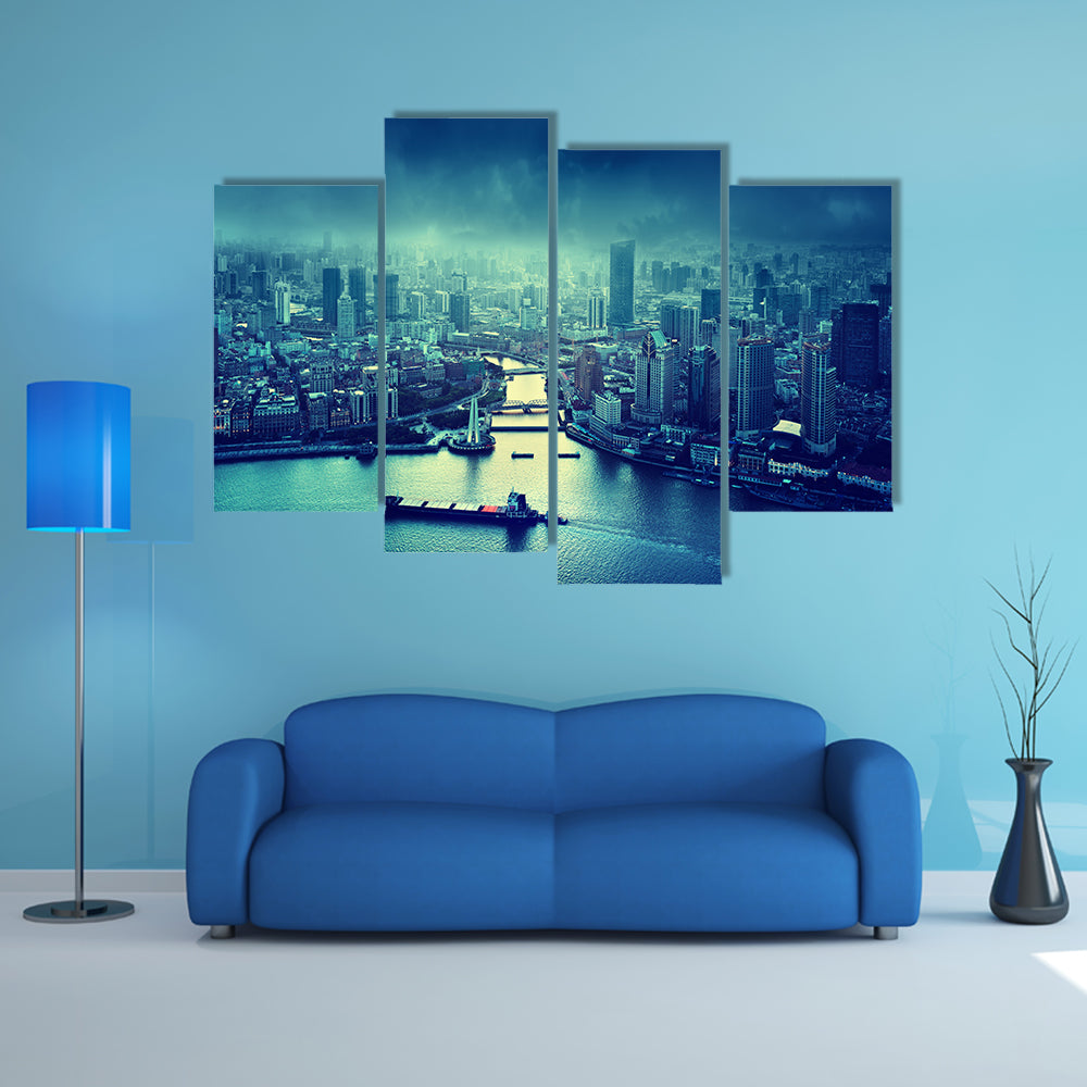 Skyline Of Shanghai At Sunset In China Multi Panel Canvas Wall Art