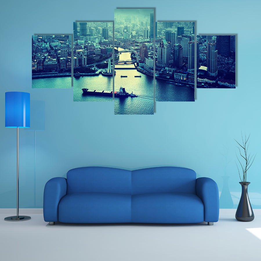 Skyline Of Shanghai At Sunset In China Multi Panel Canvas Wall Art