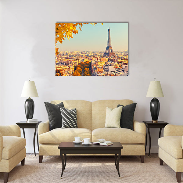 View on Eiffel tower at sunset Multi Panel Canvas Wall Art