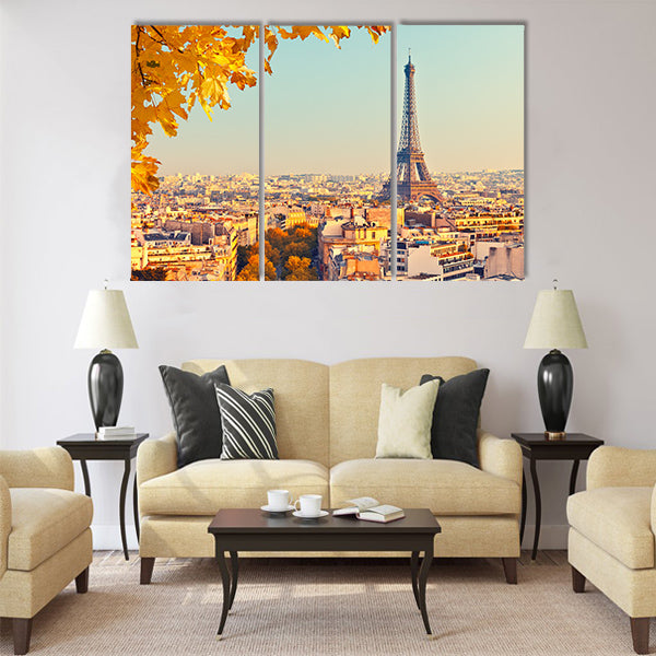 View on Eiffel tower at sunset Multi Panel Canvas Wall Art