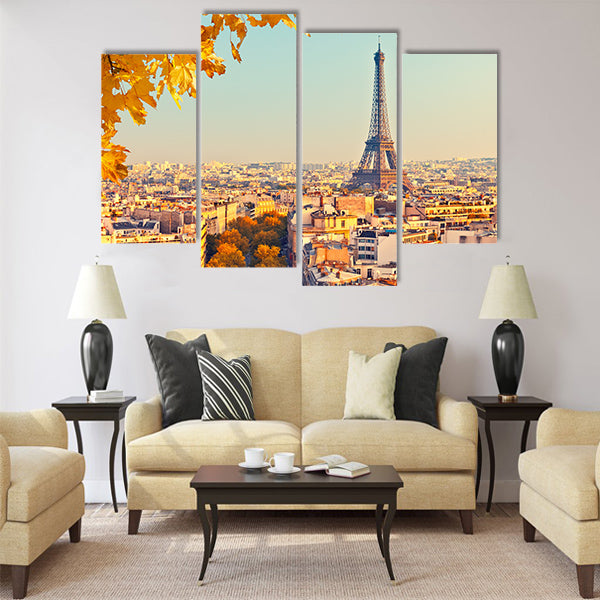 View on Eiffel tower at sunset Multi Panel Canvas Wall Art