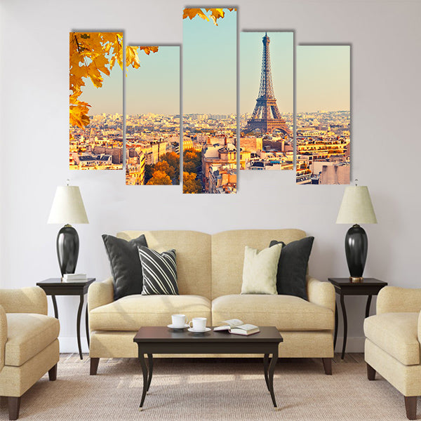 View on Eiffel tower at sunset Multi Panel Canvas Wall Art