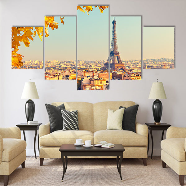 View on Eiffel tower at sunset Multi Panel Canvas Wall Art