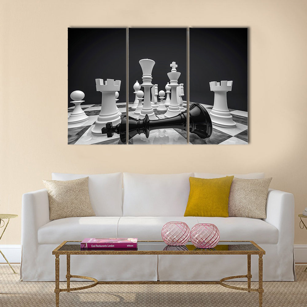 Chess white wins 3D render of chess pieces multi panel canvas wall art