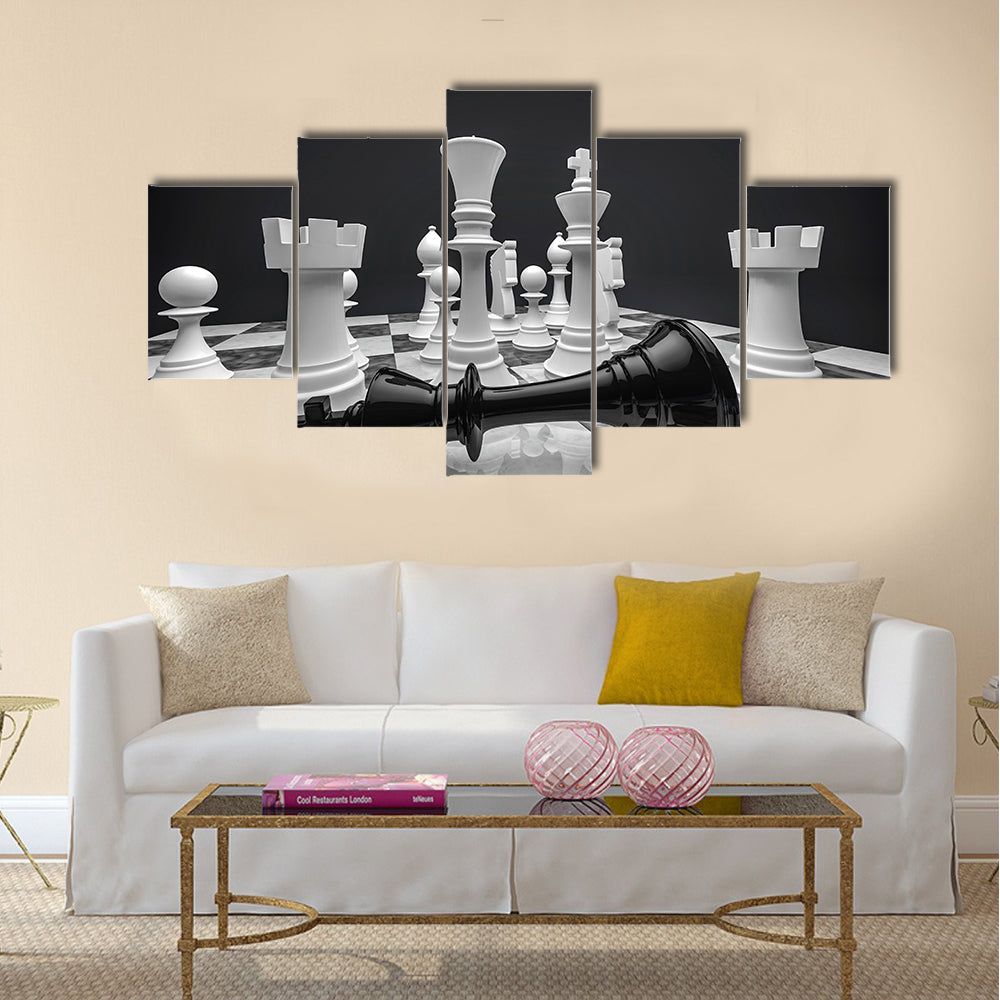 Chess white wins 3D render of chess pieces multi panel canvas wall art