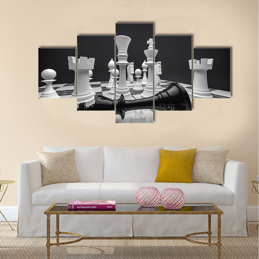 Chess white wins 3D render of chess pieces multi panel canvas wall art