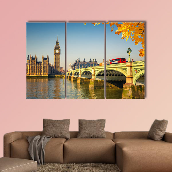 Big Ben and Westminster bridge in London multi panel canvas wall art