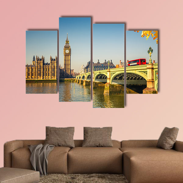 Big Ben and Westminster bridge in London multi panel canvas wall art