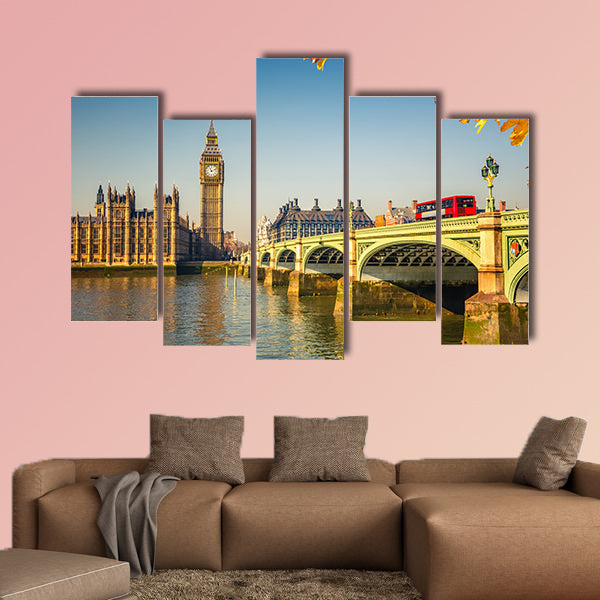 Big Ben and Westminster bridge in London multi panel canvas wall art