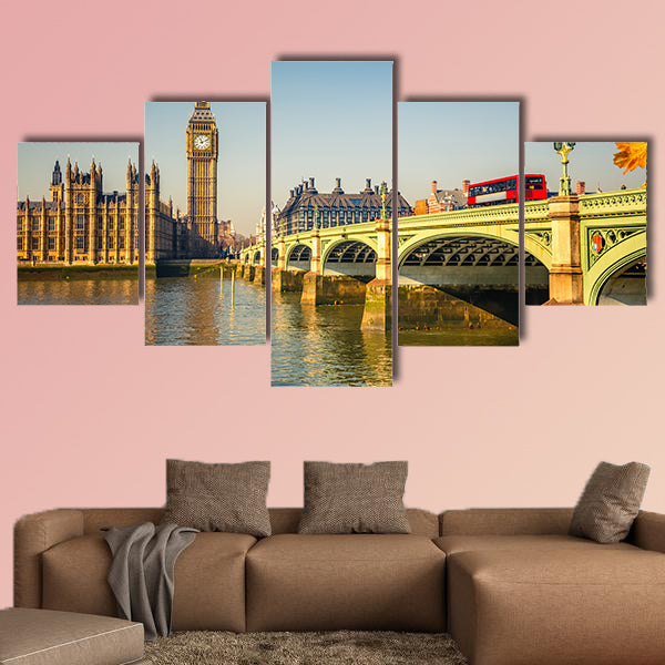 Big Ben and Westminster bridge in London multi panel canvas wall art