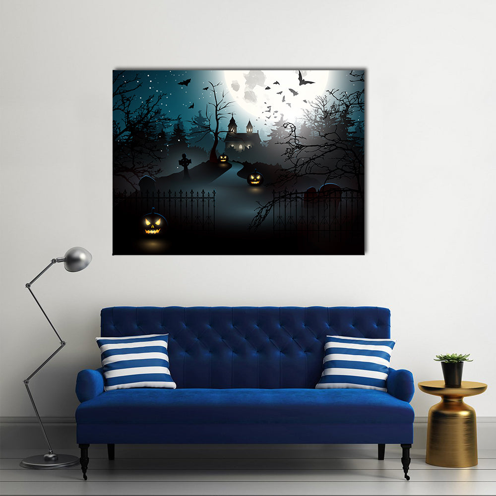 A Church And Graveyard In The Woods Multi Panel Canvas Wall Art