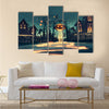 Halloween night with pumpkin and haunted houses illustration painting multi panel canvas wall art