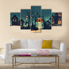 Halloween night with pumpkin and haunted houses illustration painting multi panel canvas wall art