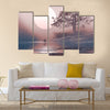 Love couple in winter landscape with huge moon above Multi Panel Canvas Wall Art