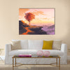 Landscape painting of melting autumn tree on top of the mountain Multi Panel Canvas Wall Art