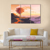 Landscape painting of melting autumn tree on top of the mountain Multi Panel Canvas Wall Art