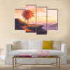 Landscape painting of melting autumn tree on top of the mountain Multi Panel Canvas Wall Art