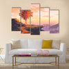 Landscape painting of melting autumn tree on top of the mountain Multi Panel Canvas Wall Art