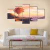 Landscape painting of melting autumn tree on top of the mountain Multi Panel Canvas Wall Art