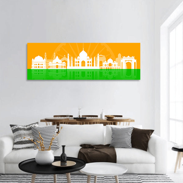 India Travel Landmarks. Vector and Illustration Panoramic Canvas Wall Art