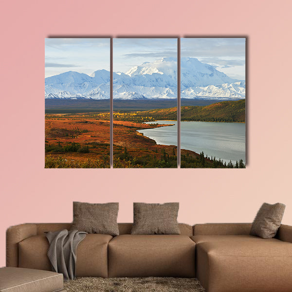 Denali Mountain and Wonder Lake at sunrise, Alaska multi panel canvas wall art