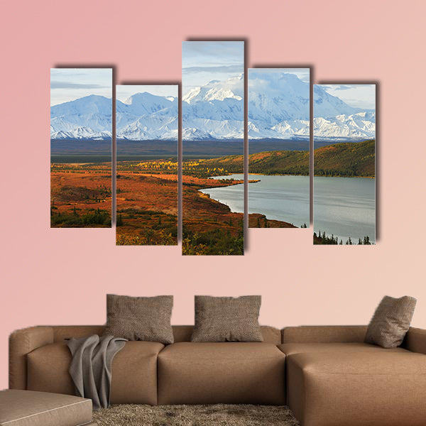 Denali Mountain and Wonder Lake at sunrise, Alaska multi panel canvas wall art