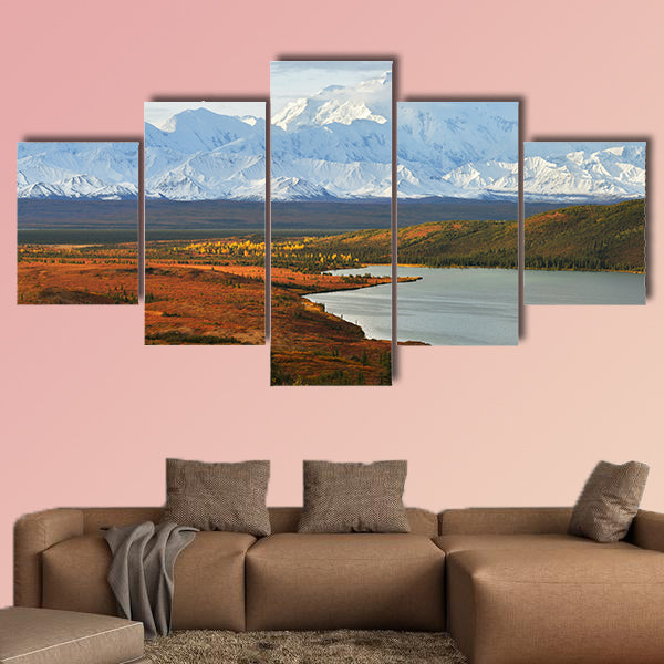 Denali Mountain and Wonder Lake at sunrise, Alaska multi panel canvas wall art