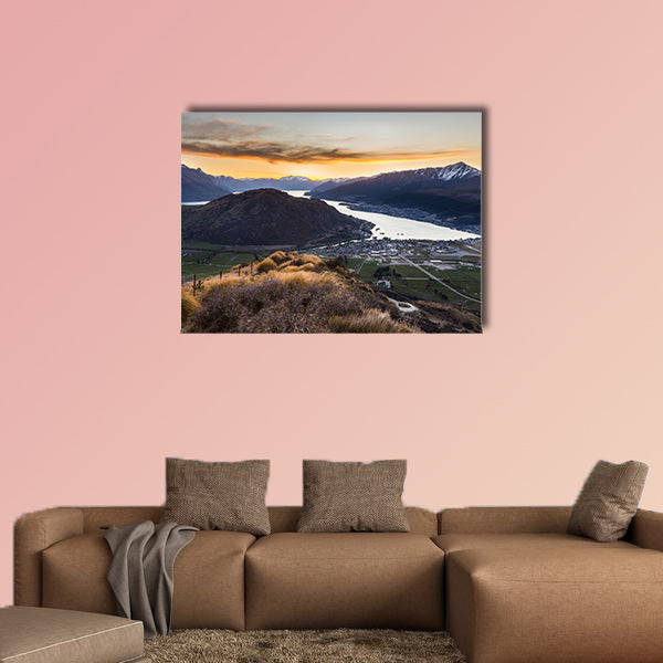 River and mountain landscape in Queenstown, New Zealand Multi panel canvas wall art