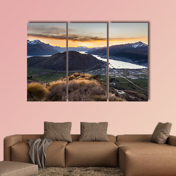 River and mountain landscape in Queenstown, New Zealand Multi panel canvas wall art