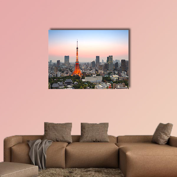 Tokyo city skyline at sunset in Tokyo, Japan multi panel canvas wall art