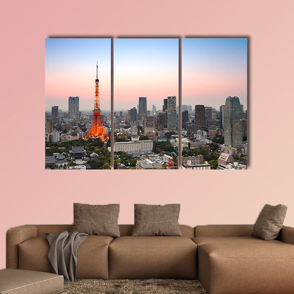 Tokyo city skyline at sunset in Tokyo, Japan multi panel canvas wall art