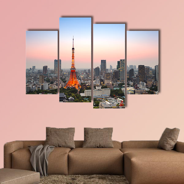 Tokyo city skyline at sunset in Tokyo, Japan multi panel canvas wall art