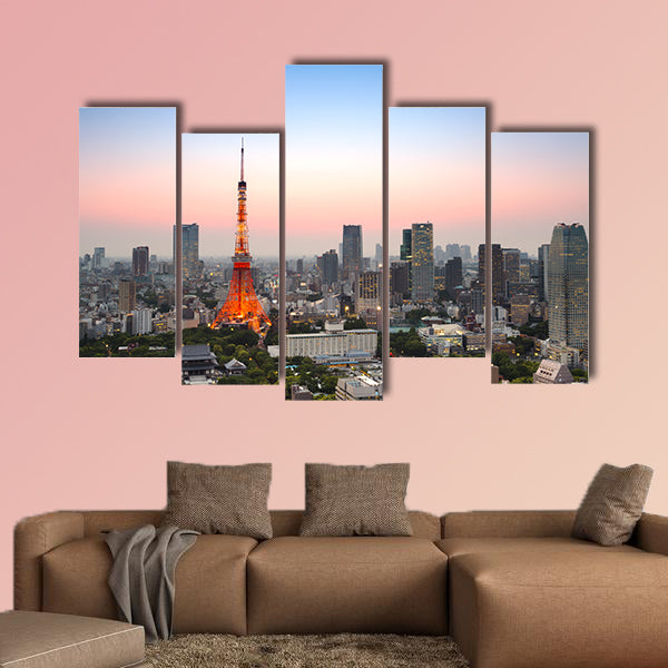 Tokyo city skyline at sunset in Tokyo, Japan multi panel canvas wall art