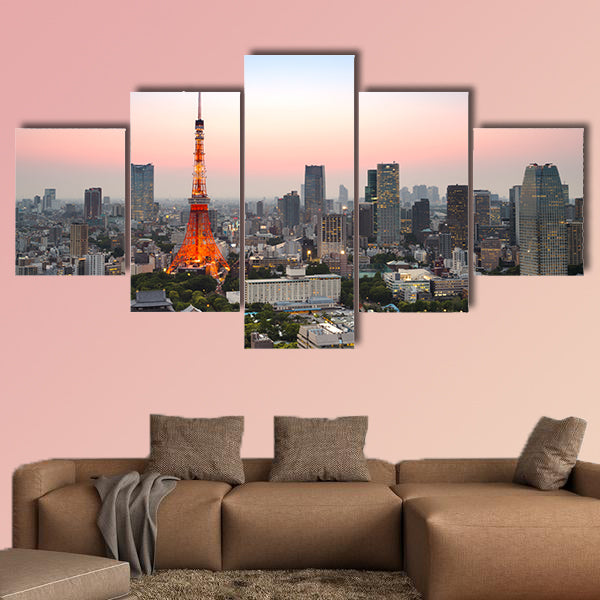 Tokyo city skyline at sunset in Tokyo, Japan multi panel canvas wall art