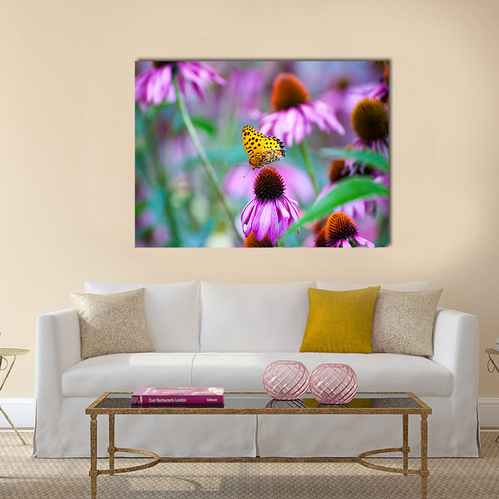 Monarch Butterfly on Cone Flowers Multi Panel Canvas Wall Art