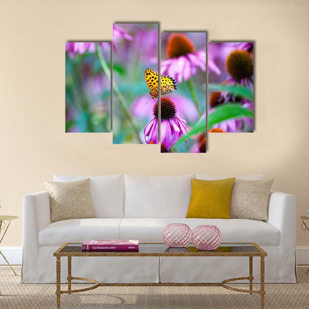 Monarch Butterfly on Cone Flowers Multi Panel Canvas Wall Art