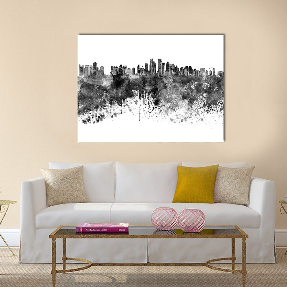 Doha skyline in black watercolor Multi panel canvas wall art