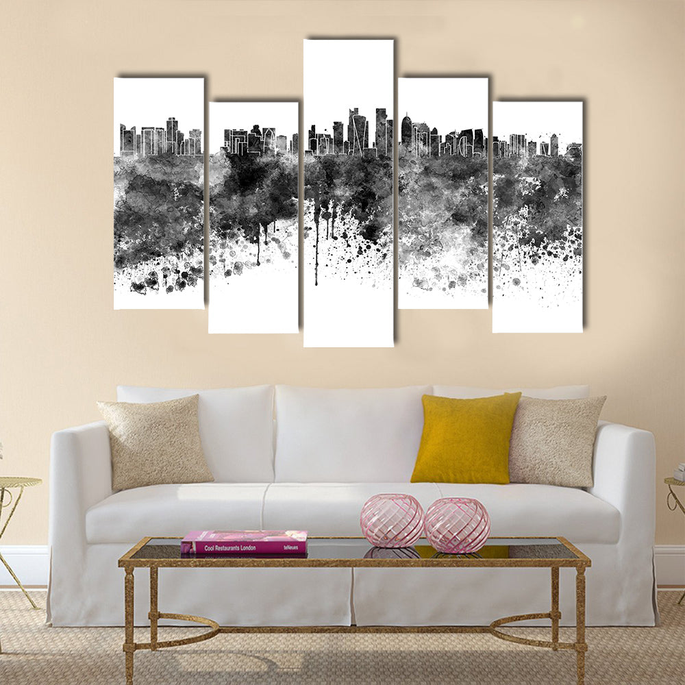 Doha skyline in black watercolor Multi panel canvas wall art