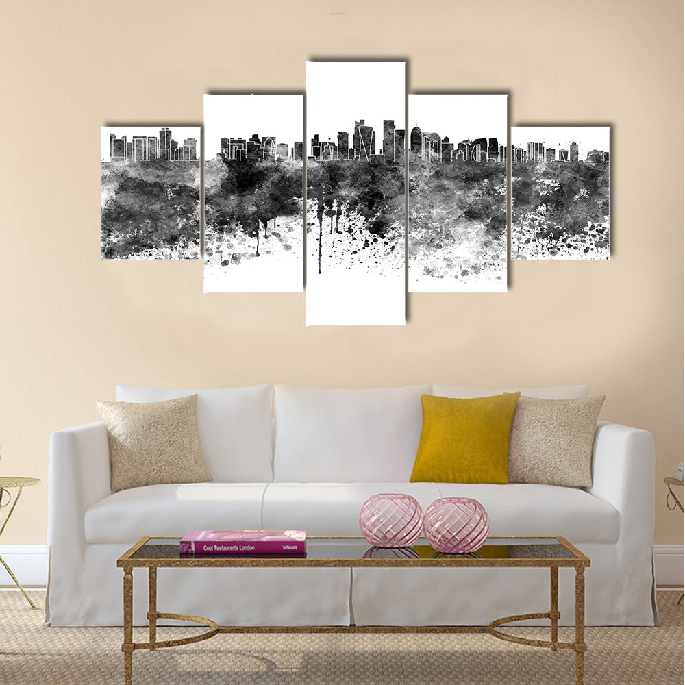 Doha skyline in black watercolor Multi panel canvas wall art