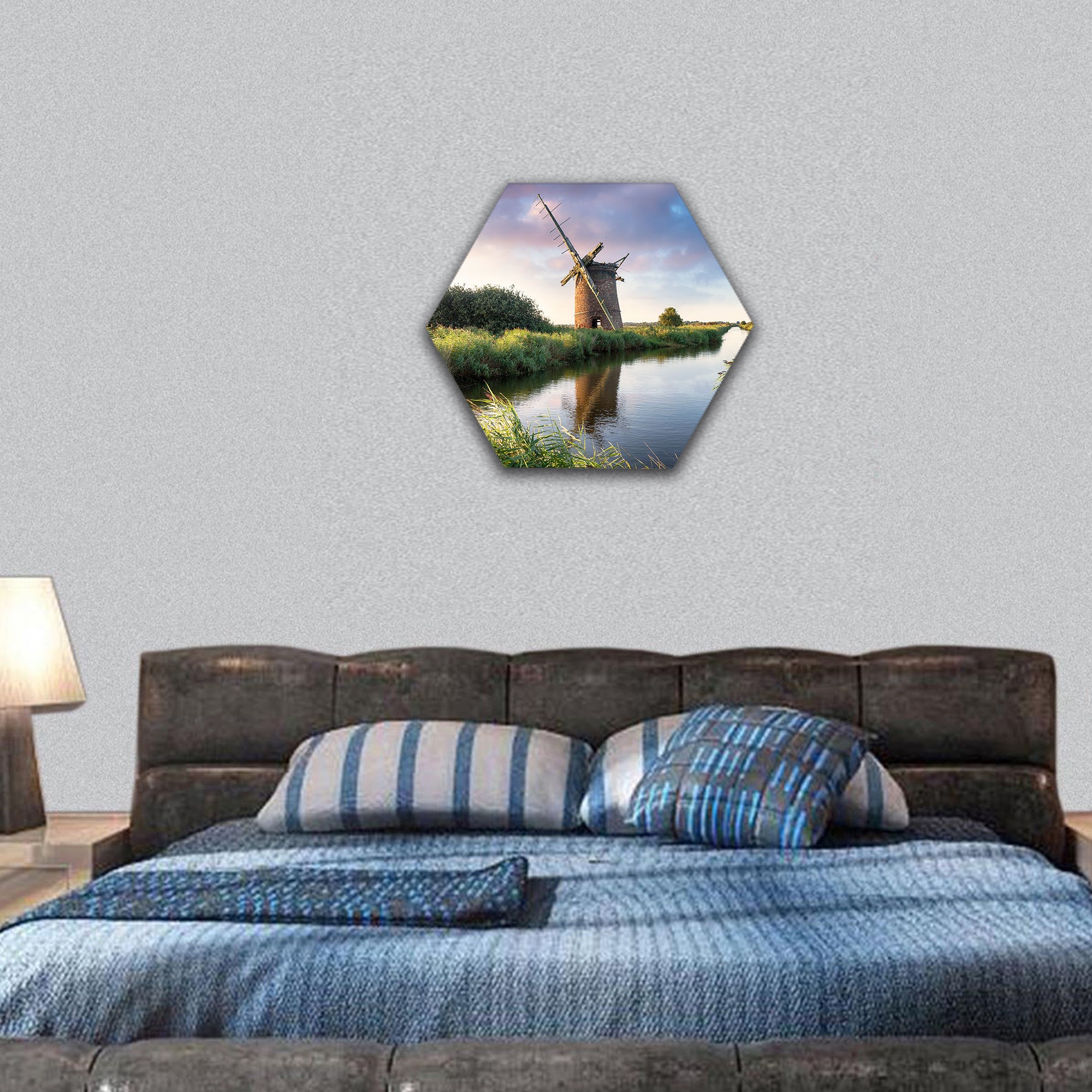ruins of Brograve Windmill on Norfolk Broads at Sea Palling hexagonal canvas wall art