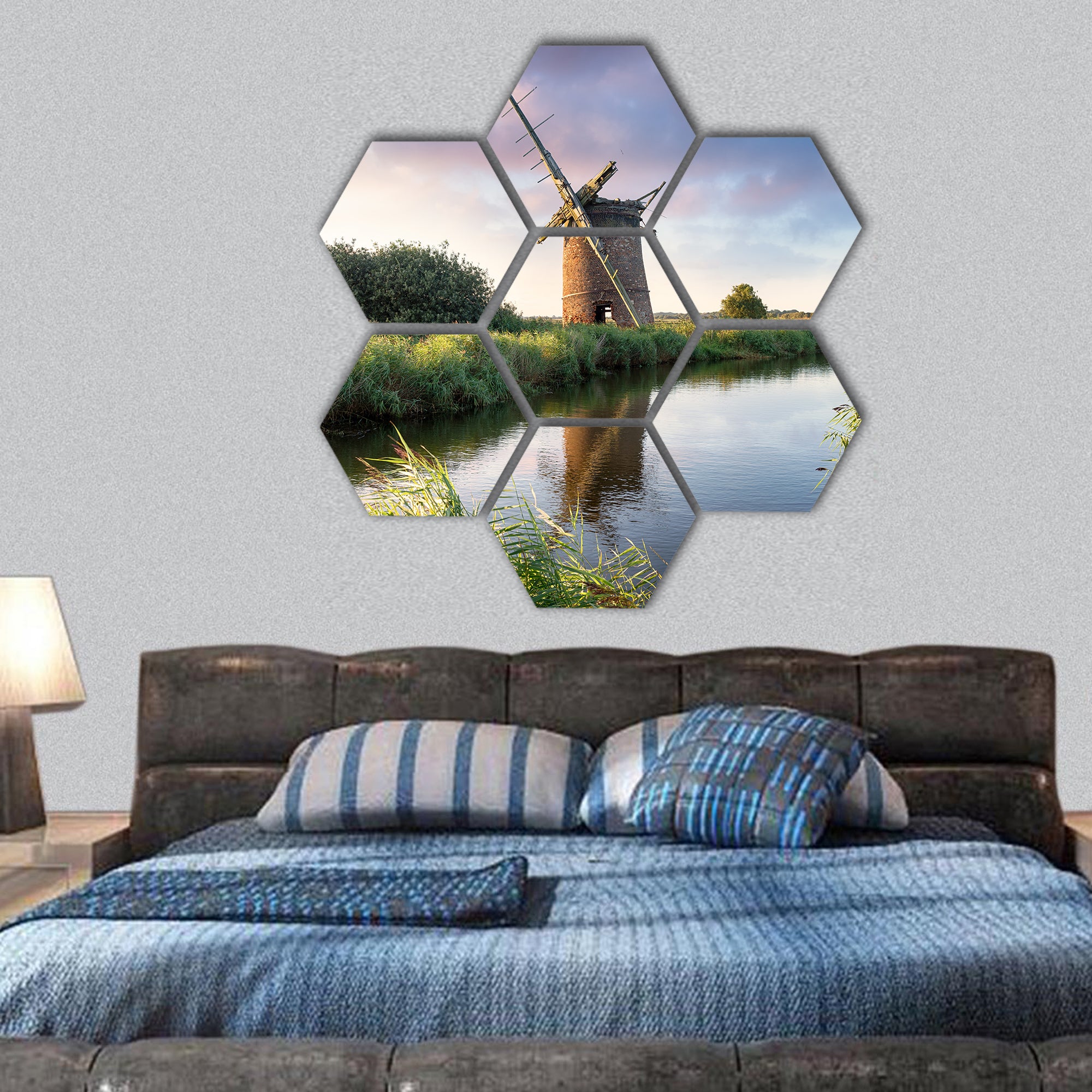 ruins of Brograve Windmill on Norfolk Broads at Sea Palling hexagonal canvas wall art