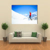 Young happy woman hiker successful on mountain Peak Summit In Nepal Multi Panel Canvas Wall Art